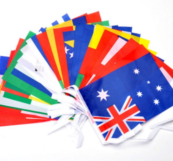 Bannière suspendue à 1 chaîne, drapeaux du monde internationaux, banderole arc-en-ciel pour décoration de fête, 100 pays