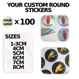 100 aangepaste holografische bruiloftstickers zilveren laser uitnodiging SEALS Candy Gift Box Labels 220618