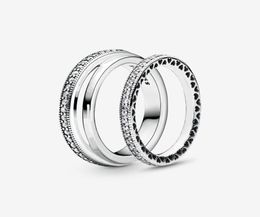 100 européen 925 en argent Sterling étincelle coeurs anneau ensemble pour les femmes anneaux de mariage bijoux de mode Accessories1924003