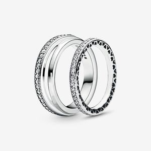 100% europese 925 sterling zilveren sprankelen harten ring set voor vrouwen trouwringen mode-sieraden accessoires