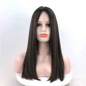 100 Européen Human Heup Silk Base Top Hand Tied Wigs Brown Dark Brown With Highlight Jewish Kosher Wig for White Female