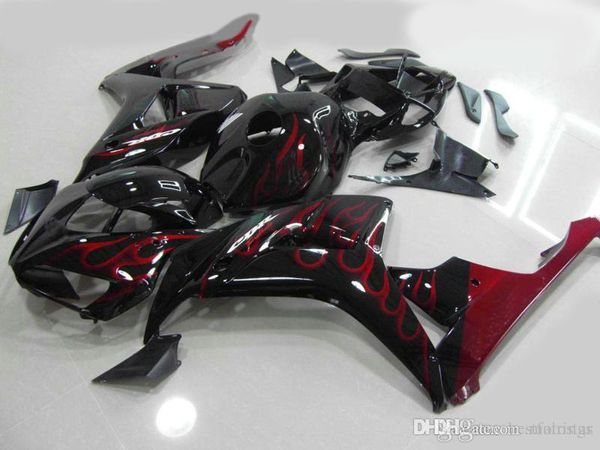 100% ajustement Carénages pour Honda CBR1000RR 2006 2007 flammes rouges noires Kit de carénage pour moulage par injection CBR 1000 RR 06 07 FF35