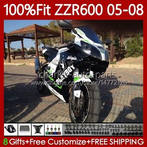 Fairings à 100% pour Kawasaki Ninja 600cc ZZR-600 600 CC 2005-2008 Black Blanc Bodywork 134No.88 ZZR600 05 06 07 08 ZZR 600 2005 2006 2007 2008 Moule d'injection Kit de carrosserie kit de carrosserie