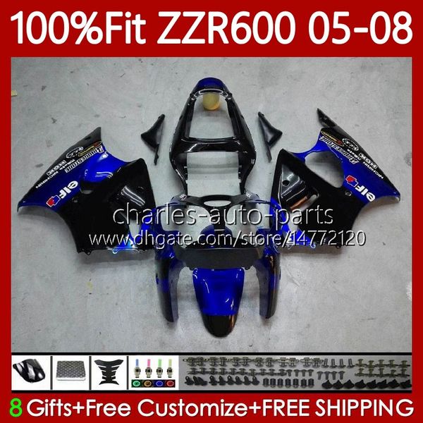 Carenados 100% aptos para KAWASAKI NINJA 600CC ZZR-600 600 CC 2005-2008 Carrocería 134No.74 ZZR600 Negro azul 05 06 07 08 ZZR 600 2005 2006 2007 2008 Kit de cuerpo de molde de inyección