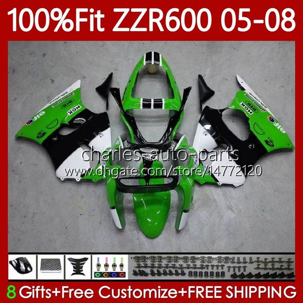 Carenados 100% aptos para KAWASAKI NINJA 600CC ZZR-600 600 CC 2005-2008 Carrocería 134No.73 ZZR600 Green blk 05 06 07 08 ZZR 600 2005 2006 2007 2008 Kit de cuerpo de molde de inyección