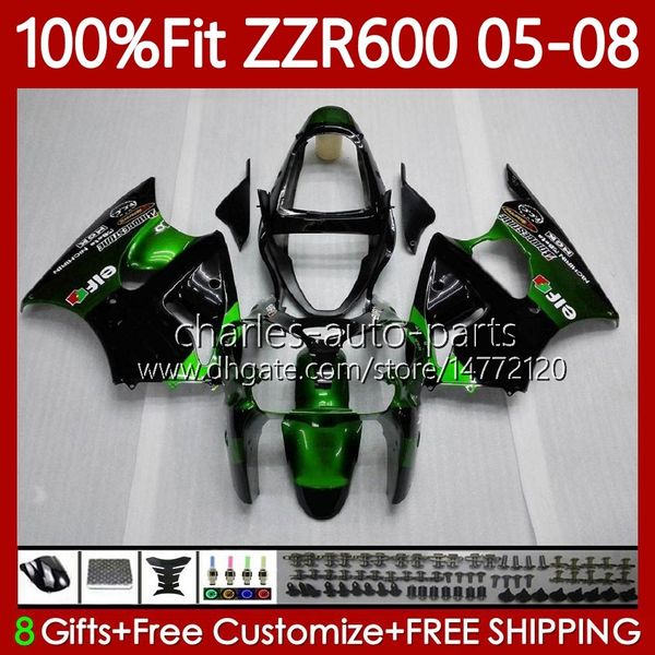 Carenados 100% aptos para KAWASAKI NINJA 600CC ZZR-600 600 CC 2005-2008 Carrocería 134No.69 ZZR600 05 06 07 08 Verde negro ZZR 600 2005 2006 2007 2008 Kit de cuerpo de molde de inyección