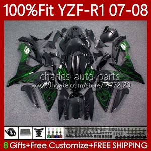 100% Fit Carénages OEM Pour YAMAHA YZF-R1 YZF R 1 1000 CC YZFR1 Flammes vertes 07 08 MOTO Carrosserie 91No.61 YZF R1 1000CC YZF1000 2007 2008 YZF-1000 2007-2008 Corps moulé par injection