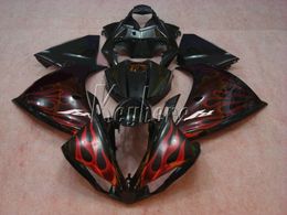 100% Fit voor Yamaha Injectie Mold Backings YZF R1 09 10 11 12 13 14 RODE VLAMES Black Fairing Kit YZFR1 2009-2014 OR13