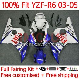 100% FIT OEM CUERPO PARA YAMAHA YZF-R6 YZF600 YZF R 6 600 CC 03-05 Bodywork 9NO.33 YZF R6 600CC YZFR6 03 04 05 Cowling YZF-600 2003 2004 2005 Kit de lea de inyección Blanco Azul