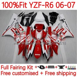 100% Fit OEM Bodywork For YAMAHA MOTO YZF-R6 YZF600 YZF R 6 600 CC 2006-2007 Body 26No.12 YZF R6 600CC YZFR6 06 07 YZF-600 2006 2007 Injection mold Fairing Kit red white