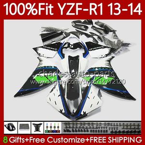 Carenados OEM 100% Fit para YAMAHA YZF-R1 YZF R 1 1000 CC YZFR1 13 14 MOTO Carrocería 94No.59 YZF R1 1000CC YZF1000 Blanco negro verde 2013 2014 YZF-1000 2013-2014 Cuerpo de molde de inyección