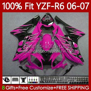 Carenados OEM 100% aptos para YAMAHA YZF-R6 YZF R 6 600 CC YZF600 YZFR6 06 07 MOTO Bodywork 98No.66 Pink flames YZF R6 600CC 2006 2007 YZF-600 2006-2007 Kit de cuerpo de molde de inyección