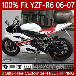 Carenados OEM 100% aptos para YAMAHA YZF-R6 YZF R 6 600 CC YZF600 YZFR6 06 07 MOTO Carrocería 98No.79 YZF R6 Rojo blanco negro 600CC 2006 2007 YZF-600 2006-2007 Kit de cuerpo de molde de inyección