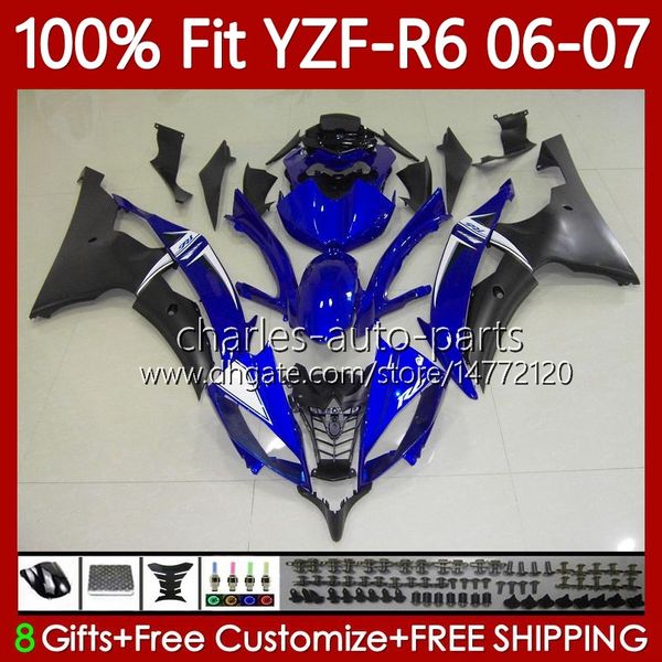 100% Fit OEM Carénages pour YAMAHA YZF-R6 YZF R 6 600 CC YZF600 YZFR6 06 07 MOTO Carrosserie 98No.72 YZF R6 600CC Blanc bleu 2006 2007 YZF-600 2006-2007 Kit de carrosserie de moulage par injection