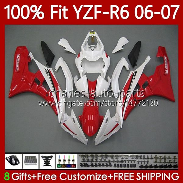 Carénings à 100% d'OEM pour Yamaha YZF-R6 YZF R 6 600 CC YZF600 YZF600 07 Moto Bodywork 98NO.83 YZF R6 600CC Blanc Rouge 2007 2007 YZF-600 2006-2007 Kit de corps de moulage par injection