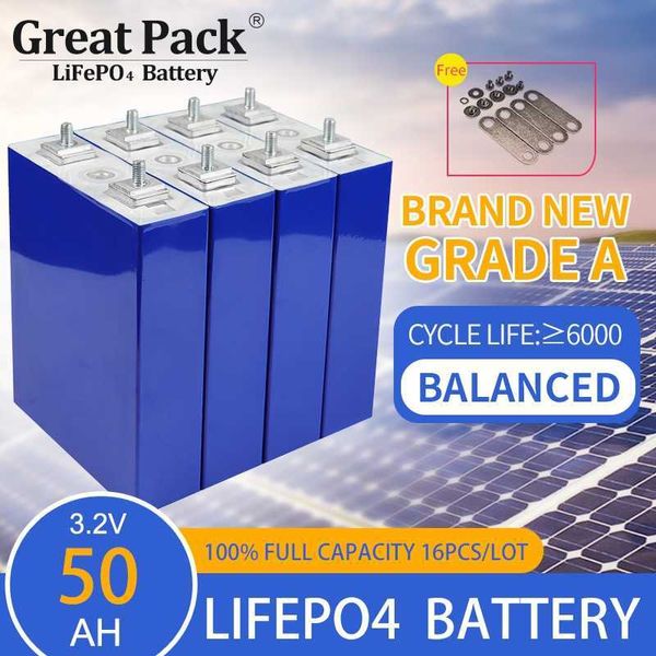 100% pleine capacité 16 pièces 3.2V 50Ah batterie Rechargeable cellule LiFePO4 flambant neuf Grade A Lithiun Ion batterie portable solaire pour RV