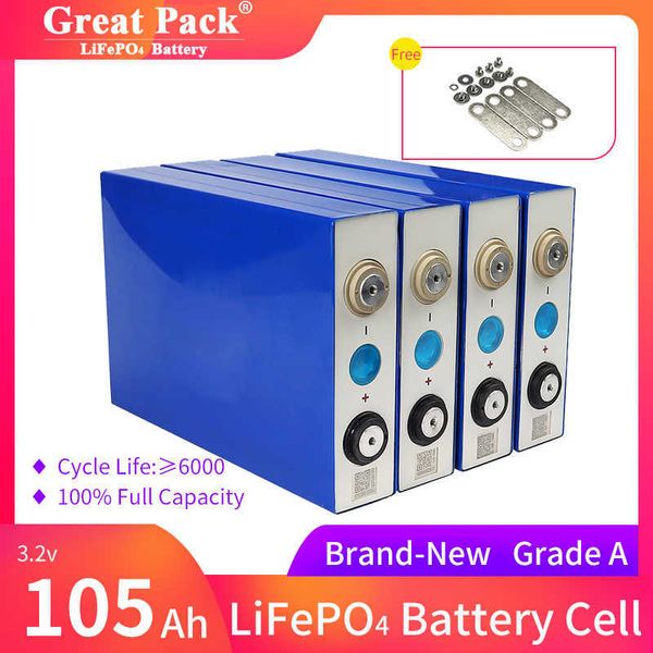 100% Pleine Capacité 8PCS 3.2V 105Ah Rechargeable Lithium Ion Batterie Cellule LiFePO4 Cycle Profond Brand New Grade A Solar Power Bank