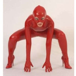 100% ganzanzug latex en caoutchouc à capuche de body uniforme body rouge / rot 0,4 mm s-xxlcosplay, costumes de chats masqués