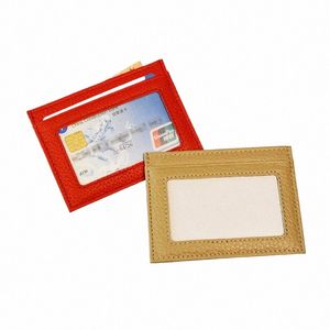 Holder de la tarjeta de identificación de cuero de vaca 100% genuino Tarjeta de crédito Candy Bank Case de tarjeta delgada múltiple con una ventana de un lado W1V3#