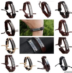 100% echte koehide armband mannen vrouw stilte geloof vergeven zijn je klaar geloof hoop onverschrokken vrede liefde touw verstelbare armband 12 stcs/lot