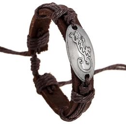 100% couro genuíno liga exorcizar maus espíritos casa lagarto pulseira de couro retro masculino feminino ajustável casal bracelet265v