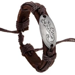 100% alliage de cuir véritable Exorciser les mauvais esprits Maison lézard Bracelet Rétro Bracelet en cuir Hommes femmes Couple réglable Bracelet283q