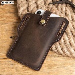 100% véritable cuir téléphone portable ceinture taille sac pour hommes mâle Vintage à la main boucle étui téléphone portable couverture étui titulaire sacs homme 22385