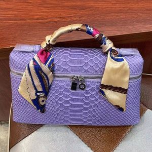 Hands à main en cuir 100% authentiques pour femmes Cow Snake Pattern Cuir Summer Purple Designer Sacs Hobo Grey Tote Purse Y0JC #