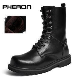 100% authentine en cuir bottes Boots Houstable High Top Shoes Outdoor Outdoor Hiver Automne Snow For Botas Homme 240429