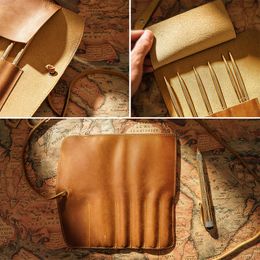 100% authentique en cuir rouleau crayon sac de rangement Sacchage d'organisateur sac enveloppant