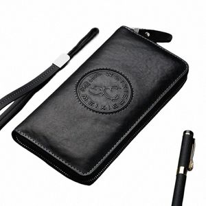 Portefeuille en cuir 100% authentique RFID Antift Brush Brush Men's Wallet Luxury Clutch Sac Casual Busin Grand Capacité Clip Mey P5S5 #