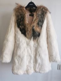 Manteau en fourrure de lapin 100% véritable, avec col en vraie fourrure de raton laveur, pardessus de luxe, sortie de fourrure