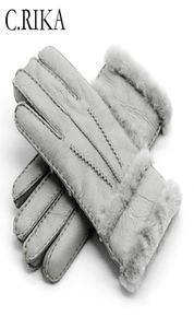 100 Véritable gants en cuir en peau de mouton Femmes d'automne d'hiver mode chaude toison mits de neige hommes extérieur cinq doigts 2201117650897
