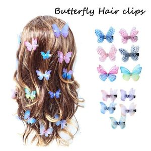 Horquillas de pelo de mariposa de colores mixtos, horquillas de tul tridimensionales de doble capa para niños, joyería antigua, accesorios de bricolaje, 50 Uds.