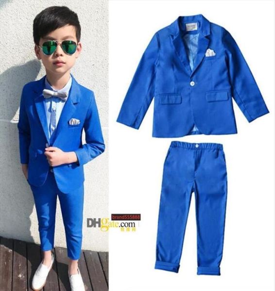 100 conjuntos de chaqueta formal para chicos guapos de buena calidad, traje para niños para boda, vestidos para niños de color azul real, ropa 250R7032813