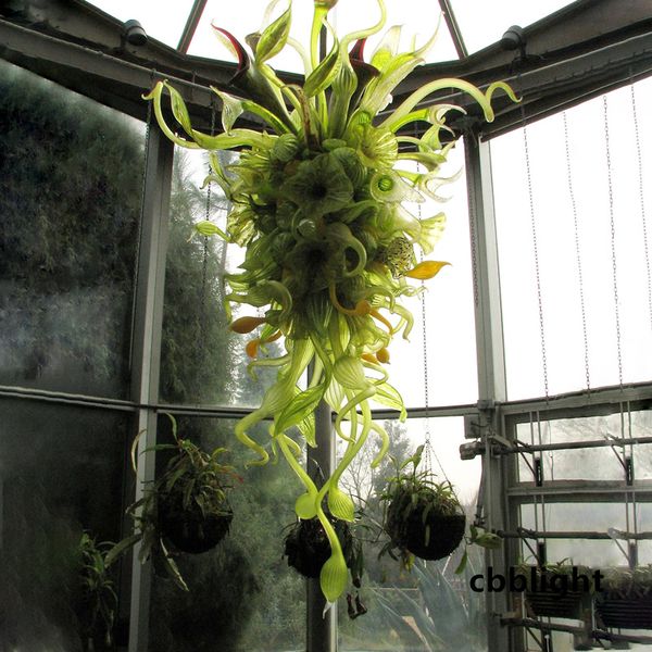 Lámparas de araña de vidrio soplado a mano 100% Color verde Forma de planta 28x48 pulgadas Candelabros de vidrio estilo Murano de borosilicato Iluminación de techo para decoración de hotel comercial LR1392