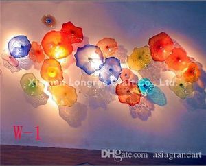 100% Lámparas de pared de vidrio soplado a mano Arte moderno Decoración Artes Estilo Chihuly Forma de flor para fiesta de bar de hotel