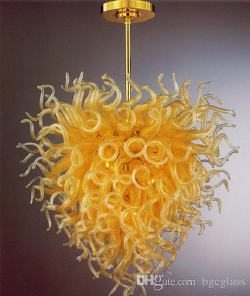 Lustres en verre d'art de Murano soufflés à la main à 100% de couleur jaune Lampes suspendues en verre de Murano personnalisées Style Chihuly Lustre à LED suspendu