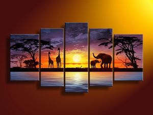 100% pintado a mano de alta calidad enorme pintura al óleo del paisaje sobre lienzo elefante africano ciervo decoración del hogar arte pintura decorativa moderna L