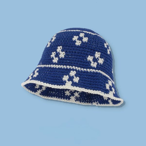 100% de algodón de algodón tejido a mano Crochete Bucket sombreros Spring Summer Summing Sun Sol Sol Women Flower Beach Bob 240509