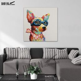 Peinture à l'huile sur toile de chien Chihuahua, 100% faite à la main, dessin animé moderne, jolies peintures d'animaux de compagnie pour décoration murale de chambre, 237Z
