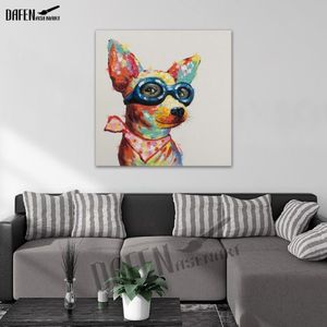 Peinture à l'huile sur toile de chien Chihuahua, 100% faite à la main, dessin animé moderne, jolies peintures d'animaux de compagnie pour décoration murale de chambre, 2525
