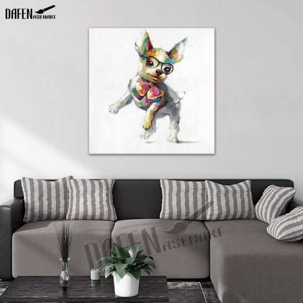 Peinture à l'huile sur toile de chien Chihuahua, 100% faite à la main, dessin animé moderne, jolies peintures d'animaux de compagnie pour décoration de chambre, 2661