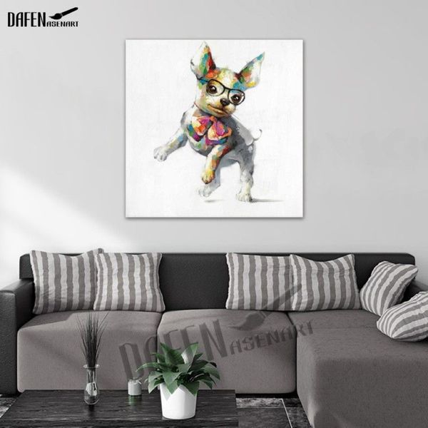Peinture à l'huile sur toile de chien Chihuahua, 100% faite à la main, dessin animé moderne, jolies peintures d'animaux de compagnie pour décoration de chambre, 231H