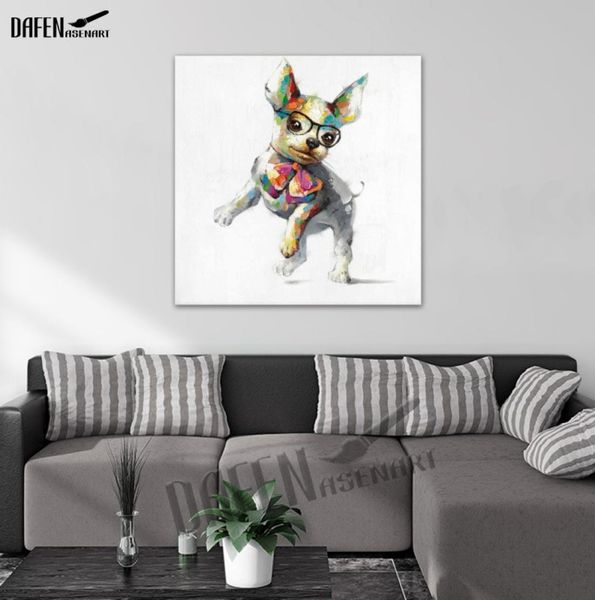 Peinture à l'huile sur toile de chien Chihuahua, faite à la main, dessin animé moderne, jolies peintures d'animaux de compagnie pour décoration de chambre, 100, 9452387