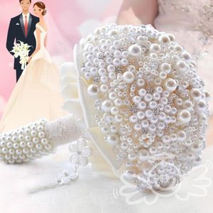 100% hecho a mano elegante perlas Patchwork flores de boda de lujo para novia ramos de novia decoración de mano coronas decorativas
