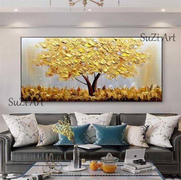 100 pintura al óleo grande hecha a mano del árbol del dinero del oro pintura al óleo del paisaje moderno en la imagen del arte de la pared de la lona para la decoración de la oficina en casa 2109274408900