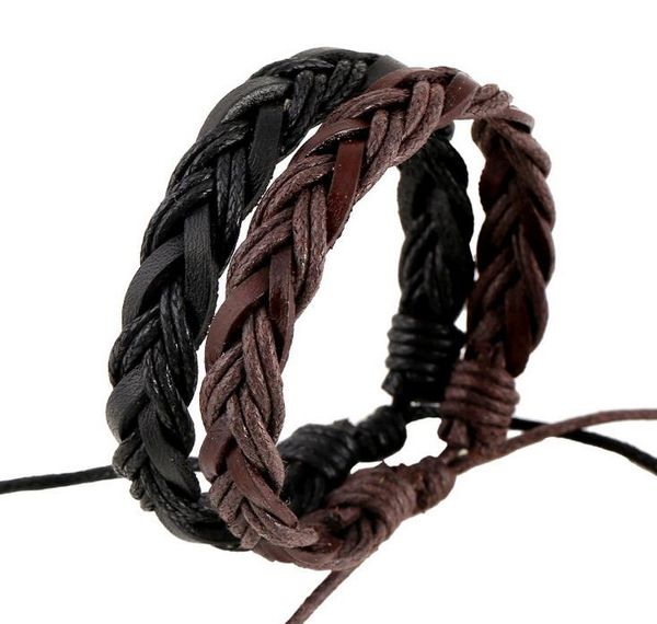 100% fait à la main hommes en cuir véritable corde tresse tressé Bracelets bijoux pour femmes hommes grand prix mélange commande prix usine en gros