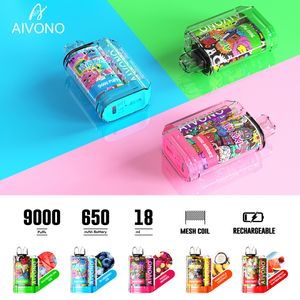 Original AIVONO 9000 bouffées Vape jetable Smart Vape E Cigeratte Poco Cigarette électronique Vape stylo débit d'air rechargeable réglable 19ML 10 Flaovrs dispositif