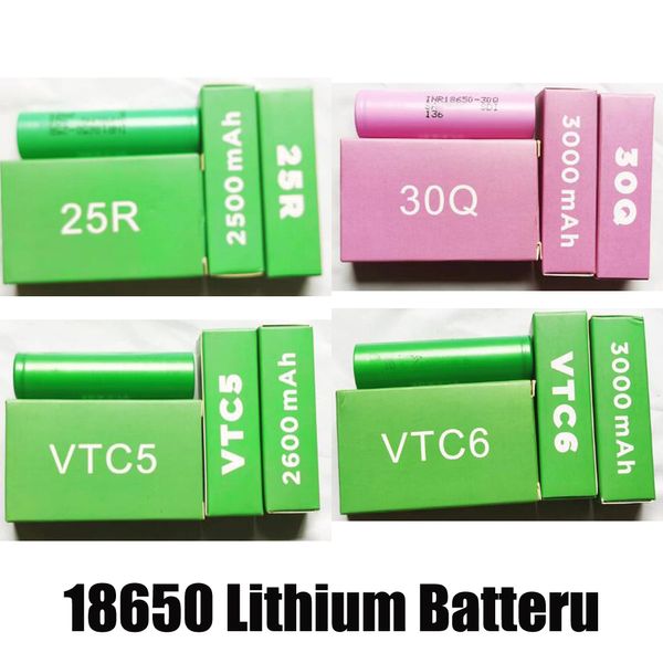 100% de alta calidad 30Q VTC6 INR18650 Batería 25R HE2 2500mAh VTC5 3000mAh VTC4 INR 18650 Baterías de iones de litio recargables para Samsung Sony Cells Fedex